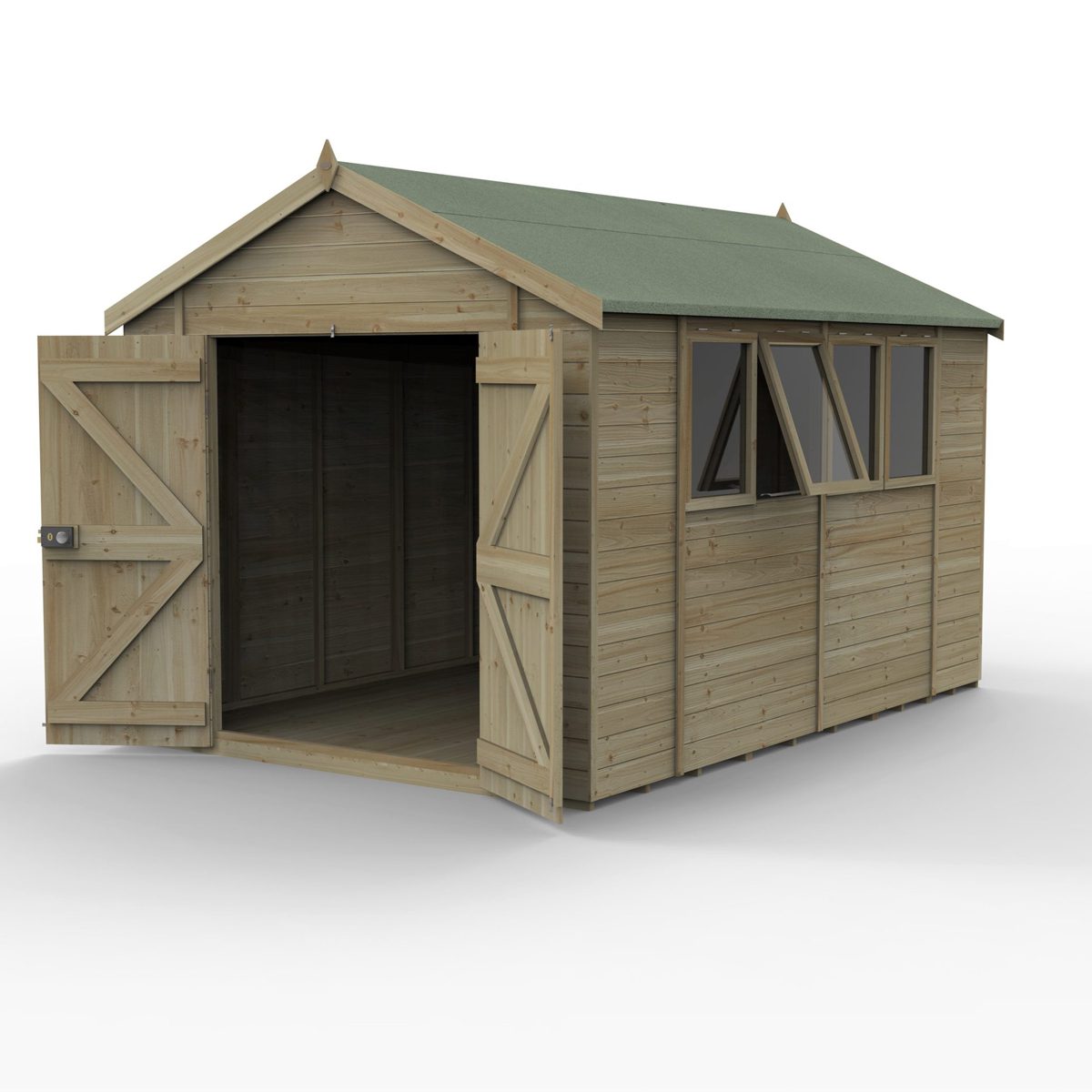 5013053194966 1 Timberdale 12x8 Apex Shed Four Windows Double Door with Installation.jpg